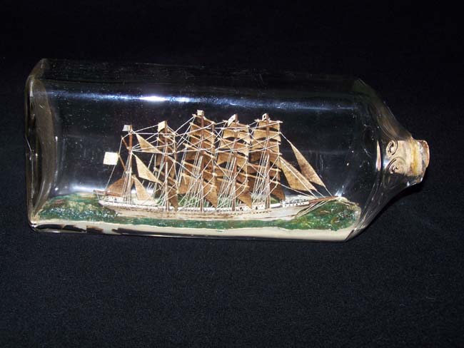 A Wondeful late 19th century sailor-made Five Masted Ship-in-a-Bottle — image 4